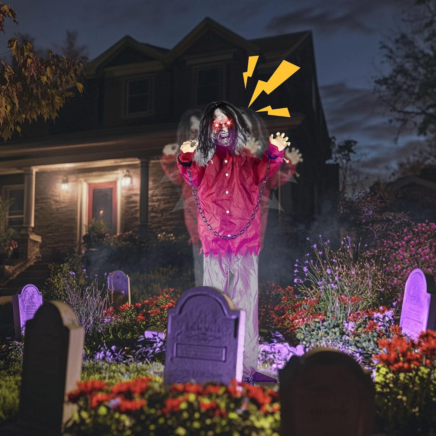 AW Animated Halloween Decorations,Scary Zombie Props 5.5 Ft Full Life Size with Motion/Sound Activated Glowing Eyes Horror Party Haunted House Outdoor Indoor Decorations 2025