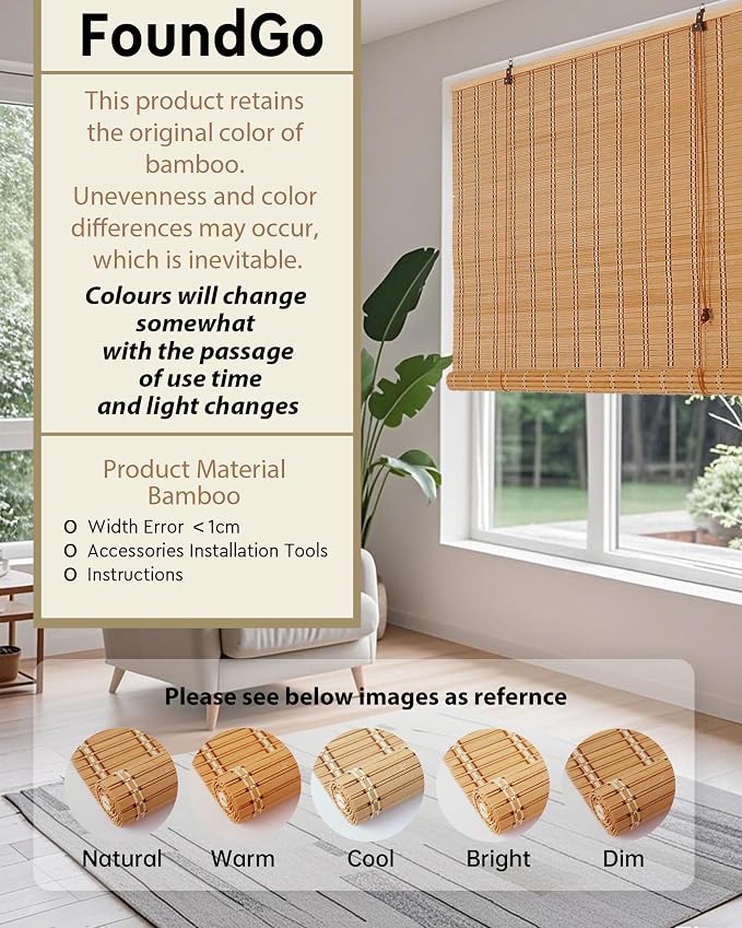 FoundGo 48" W*72" H Bamboo Roller Blinds Sun Shade,Retro Light Filtering Roller Bamboo Curtains Bamboo Roll Up Window Bamboo Roller Curtain Shades for Windows,Doorways.