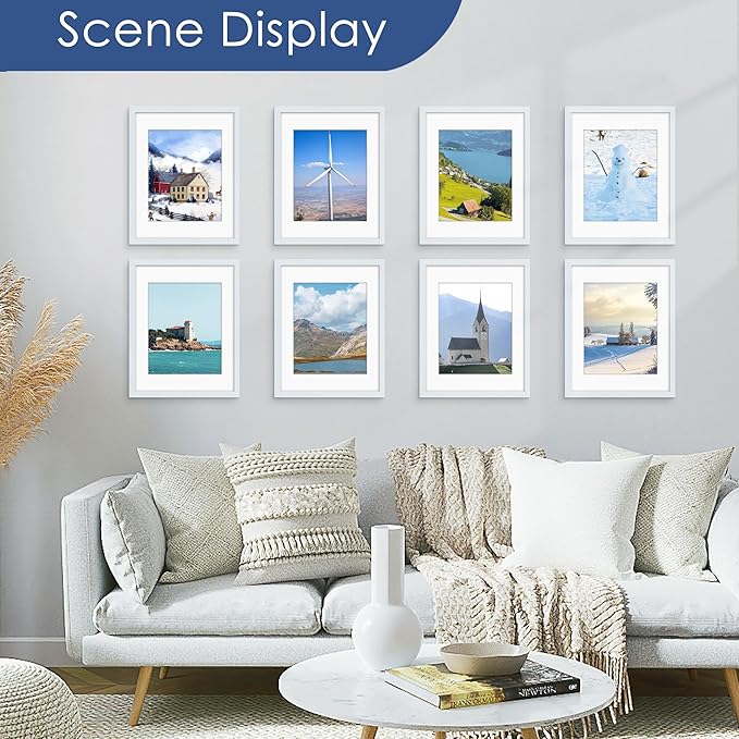 PEALSN 11x14 Picture Frame Set of 6, Display Pictures 8x10 with Mat or 11x14 without Mat for Wall Mounting or Table Top Display, Photo Frames Collage for Wall Decor, Blue