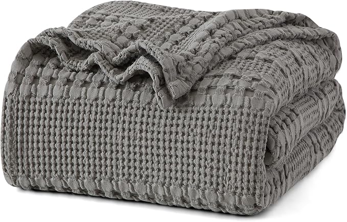 PHF 100% Cotton Waffle Blanket Twin Size for College Dorm, Lightweight Breathable and Soft for Summer, Luxury Aesthetic Waffle Weave Blanket for Bed & Gifts for Women, 66"x90", Dark Grey
