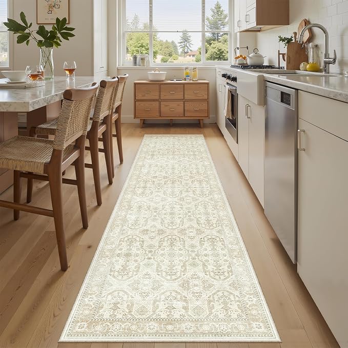Soalmost Runner Rug 2x8 Washable Non-Slip Hallway Runner Rugs for Kitchen Bathroom Laundry Room Beige/Brown Vintage Floor Carpet Runners for Hallways Entryway
