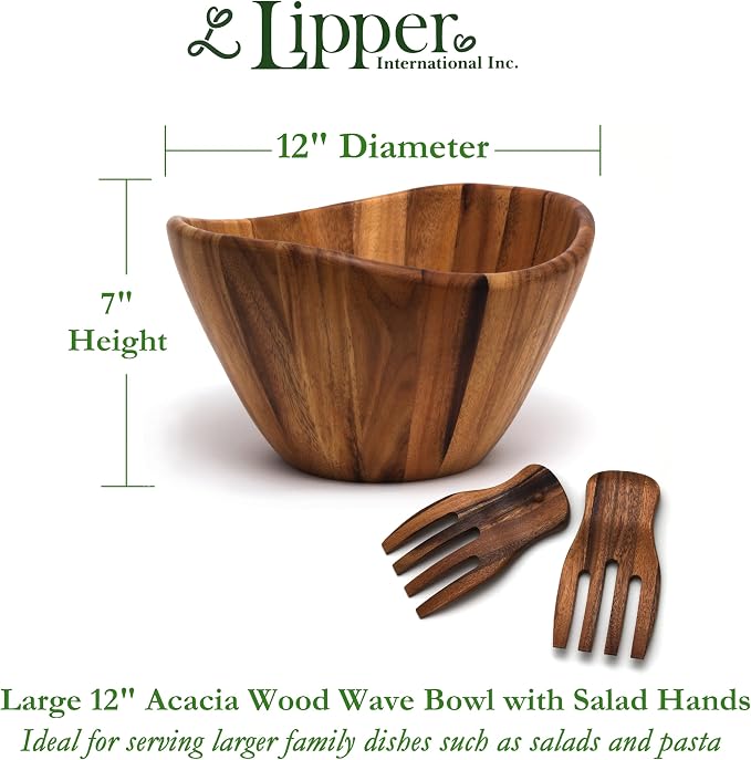 Acacia Wave Bowl with Salad Hands
