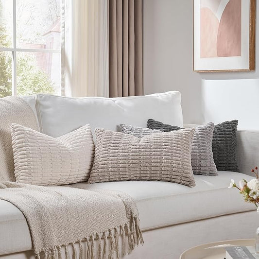 Fancy Homi 4 Packs Decorative Throw Pillow Covers for Living Room Couch Bed, Modern Farmhouse Boho Home Décor Accent Cushion Case, 24" x 12" (Pack of 4), Grey Series