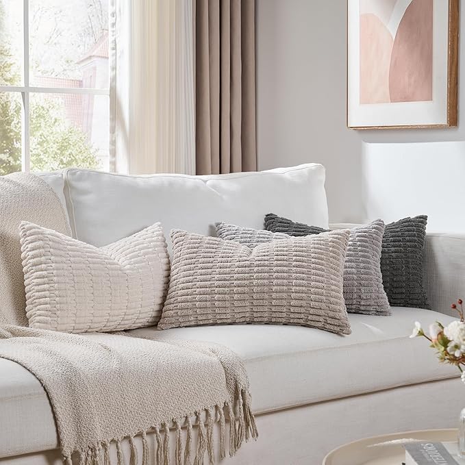 Fancy Homi 4 Packs Decorative Throw Pillow Covers for Living Room Couch Bed, Modern Farmhouse Boho Home Décor Accent Cushion Case, 24" x 14" (Pack of 4), Grey Series
