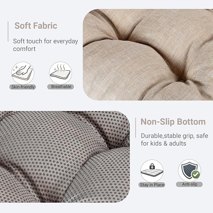 Large Square Floor Cushions Set of 2, 22 x 22 Inch with Non-Slip Bottom, Memory Foam Floor Pillow for Sitting, Meditation & Yoga, Soft Supportive Floor Seating Cushion for Adults & Kids (2, Oatmeal)