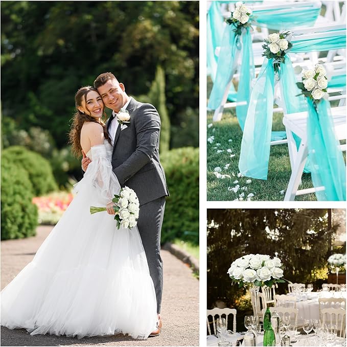 Wondrus Bulk Artificial Flowers 100 PCS, Fake Velvet Silk White Roses with Long Stems Realistic Bouquet for Wedding Centerpieces, Faux Arrangement for Home Table Decor