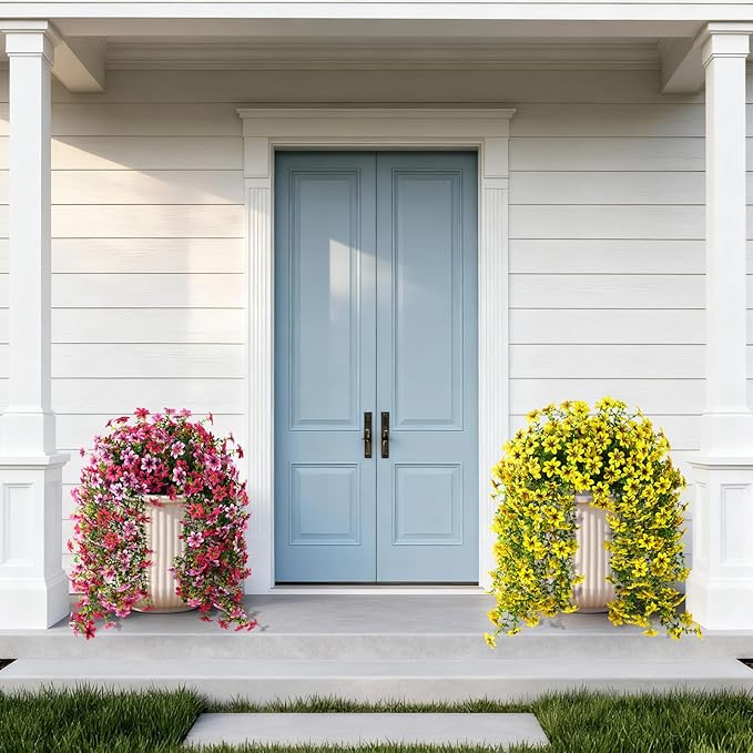 ZFProcess Artificial Hanging Flowers Plants for Outdoor Spring Summer Decoration, 2PCS Faux Silk Daisy UV Resistant Look Real for Outside Home Indoor Planter Porch Garden Yard Decor(Yellow)