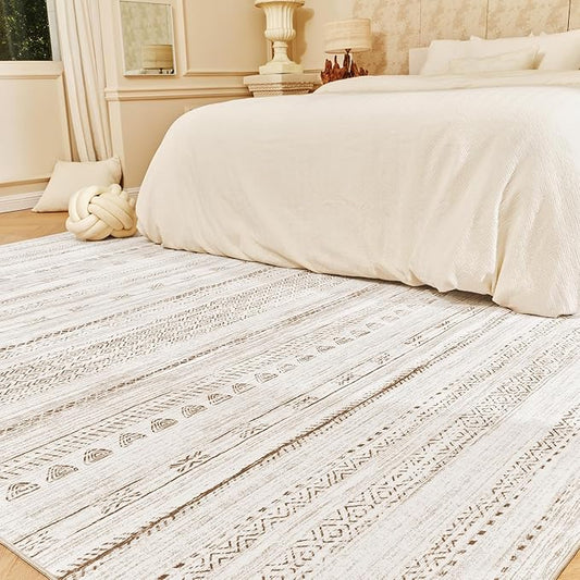 8x10 Area Rugs for Living Room Machine Washable Rug Distressed Indoor Carpet Neutral Moroccan Boho Rug Ultra Soft Area Rug for Bedroom Dining Room Playroom Office, Light Brown