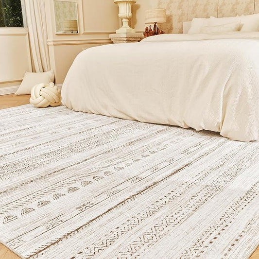 5x7 Large Area Rugs for Living Room Machine Washable Rug Distressed Indoor Carpet Neutral Moroccan Boho Rug Ultra Soft Area Rug for Bedroom Dining Room Playroom Office, Light Brown