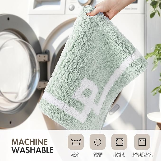 Madison Park Evan 100% Cotton Bathroom Rug Non Slip Backing-Luxrurious Tufted Plush Bath Mat Absorbent, Quick Dry, Spa Design Shower Room Décor, 24x72, Seafoam