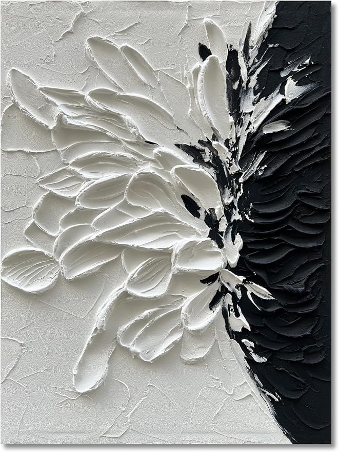 Hand-Painted White and Black Abstract Art 40x28 inches Modern Minimalist Home Office Wall Decorative Art