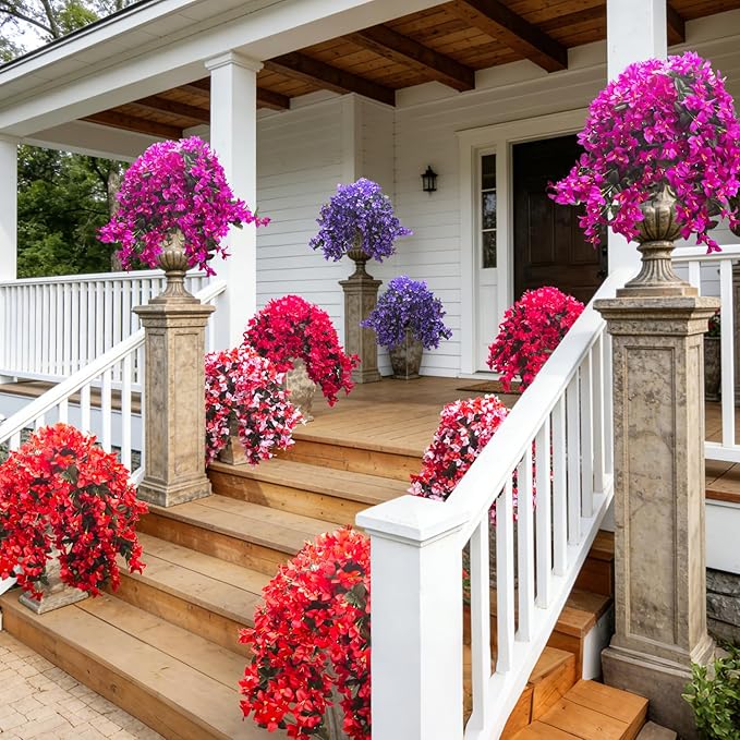 Grunyia 4 Strands Artificial Bougainvillea Hanging Basket Flowers – UV Resistant Fake Flowers with Silk Petals, Realistic Trailing Plants, Outdoor Indoor Wall Garden Home Wedding Decor