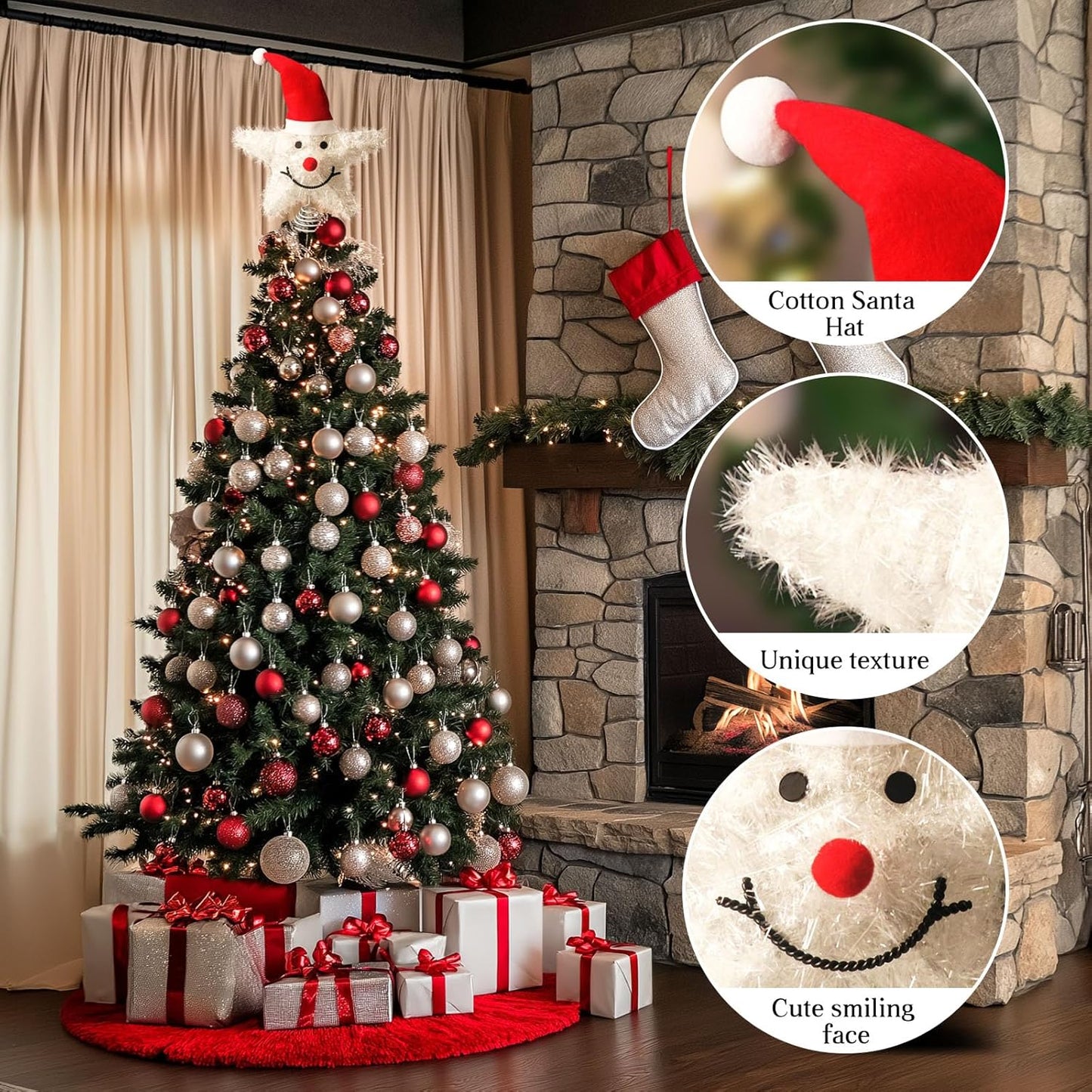 Christmas Tree Topper Star Snowman with Warm White 20 LED Lights, Xmas Tree Topper Star for Holiday Seasonal Decor, Battery Required Outdoor Indoor