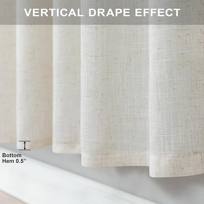 Natural Linen Extra Long Curtains 9 FT for Living Room 2 Panel Sets Rod Pocket Back Tab Semi Sheer Light Weight Cream Ivory Colored Curtain for Bedroom Sunroom Window Treatments 38 x 108 Inch Length