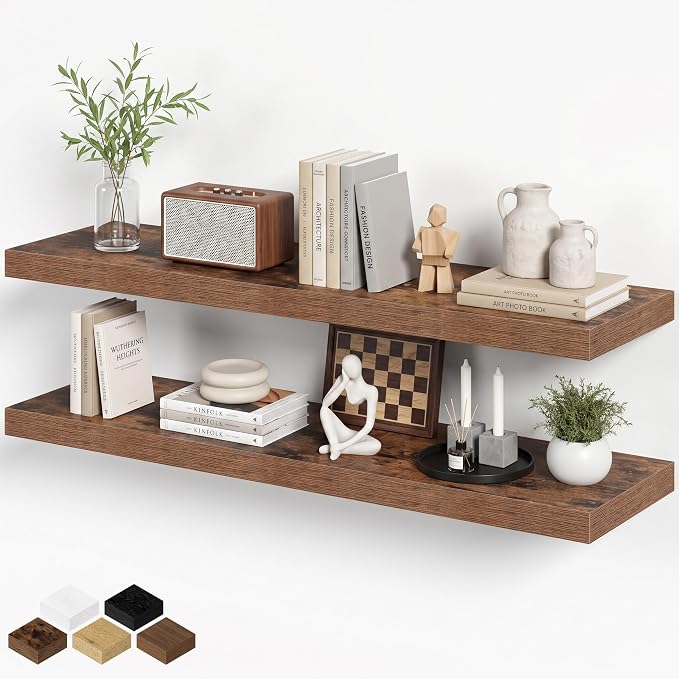 Fun Memories 36 Inch Floating Shelves, Wall Shelves Set of 2 for Bathroom/Living Room/Bedroom/Kitchen, Wall Mounted Floating Shelf for Home Decor with Invisible Brackets, Rustic Brown