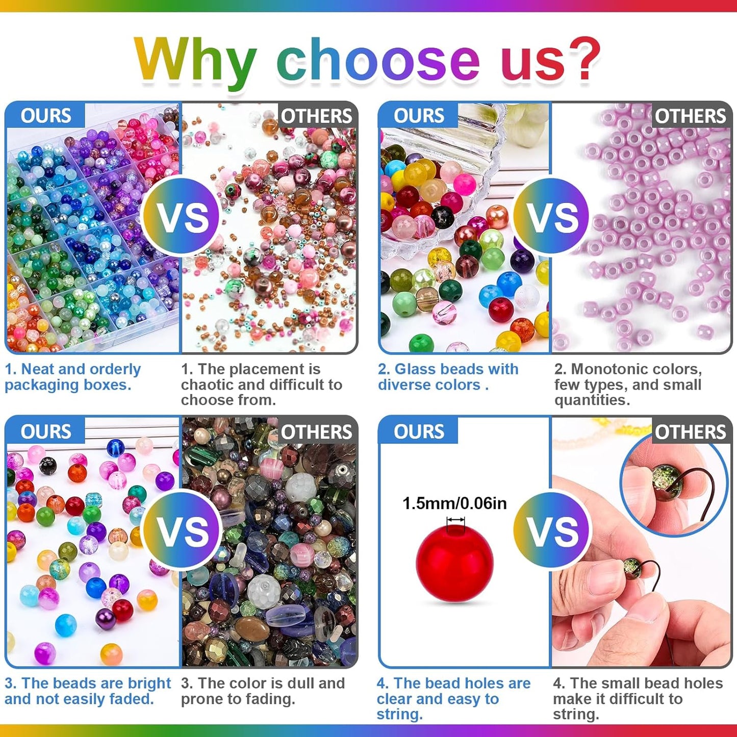 XSEINO About 1200PCS 6mm Glass Beads Bracelet Making Set, 144 Color Colorful Round Style Glass Beads for Bracelet and Jewelry Making and DIY Crafts,Friendship Bracelets