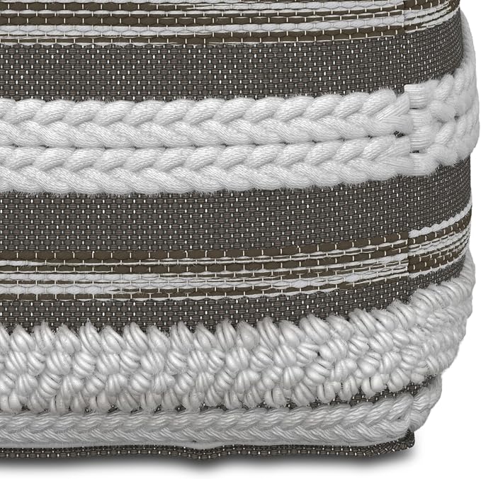 SIMPLIHOME Sommer Boho Square Pouf in Natural/Taupe Grey Handloom Woven Pattern for the Living Room, Bedroom and Kids Room