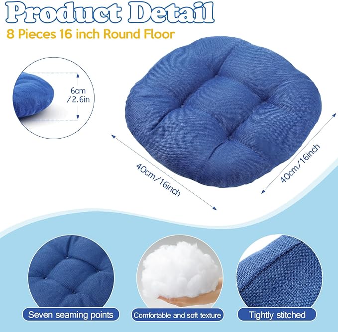 Fumete 8 Pcs 16 Inch Floor Cushions Pillow for Kids Bulk Classroom Round Flexible Seating Floor Cushions for Students Home Daycare School Reading Corner Yoga Meditation Picnic (Jewelry Blue)