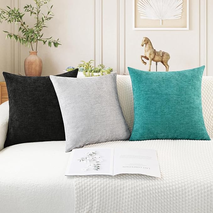 CaliTime Throw Pillow Covers Decorative 20 X 20 Inches Pack of 2 Cozy Chenille Cushion Cases for Couch Sofa Bed Living Room Home Moonbeam Gray