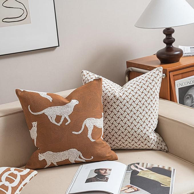 Croker Horse 20x20'' Inches Throw Pillow Cushion Cover - Leopard Cheetah Pattern Chenille Jacquard Embroidery Luxury Modern Fashion Style Couch Sofa Pillow Cover for Living Room Bedroom