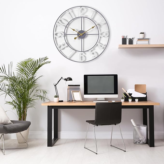 Sorbus Large Wall Clock for Living Room Decor - Wall Clock for Kitchen - 24 inch Big Wall Clock Decorative - Metal Wall Art - Analog Large Clock for Bedroom, Home, Kitchen, Office, Wall Decor (White)