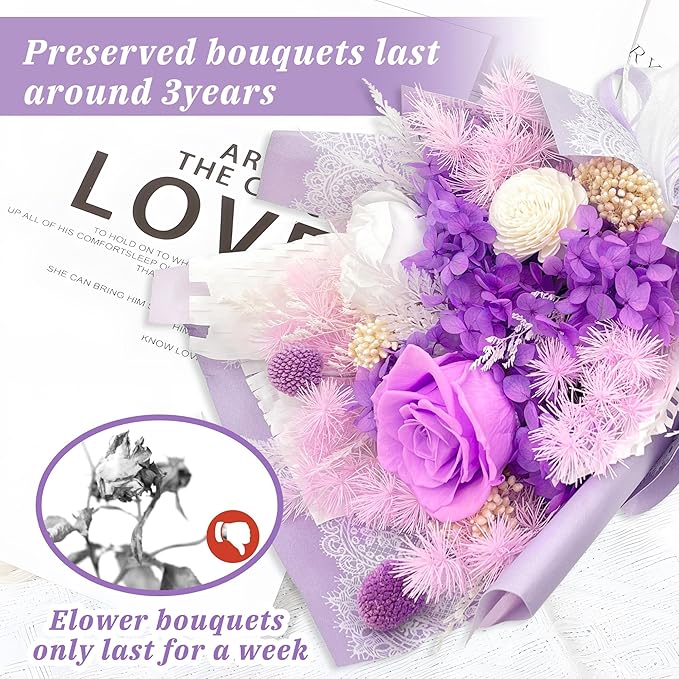 VTJMB Flowers for Delivery Prime, Preserved Flower Bouquet with Box, Birthday Dried Flowers Gift for Women, Mothers Day Gifts for Mom, Wife, Grandma, Friends