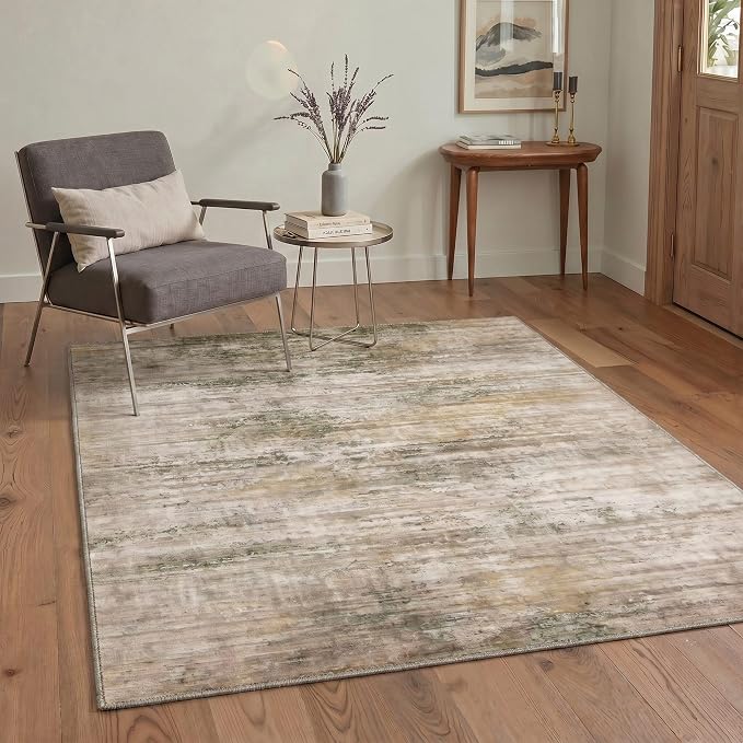 BEIMO Area Rugs 3x5 for Living Room Bedroom, Modern Abstract Machine Washable Rug, Soft Low Pile Floor Cover with Non Slip Backing for Entryway, Dusty Beige Brown