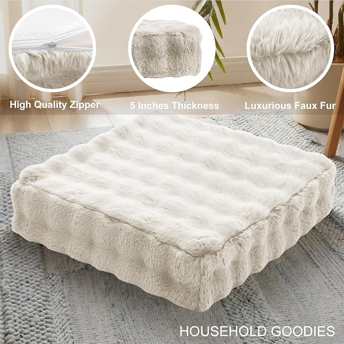 JKMAX 22 inches Floor Pillow for Adults - Large Meditation Cushion with Thick Foam & Soft Tufted Cover - Premium Outdoor Square Floor Cushion Seat - Yoga Pillows for Sitting On Floor - Almond White