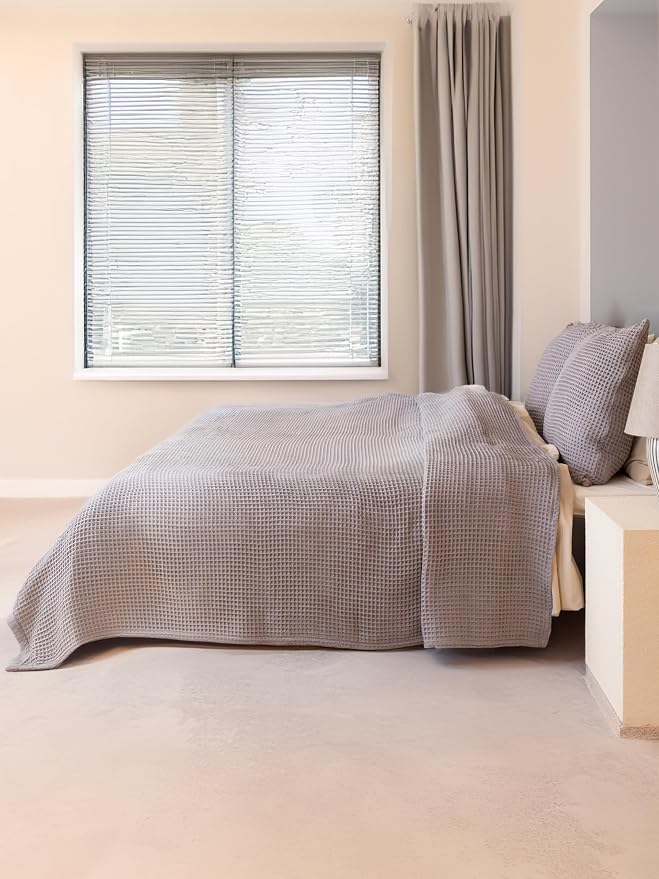 Premium Waffle Throw Blanket Queen XL Size Grey - Premium Quality, 100% Turkish Cotton, Light and Airy Waffle Weave All-Season Quilt - Decorative Bedspread (Gray, Queen XL 95" x 102" Inch)