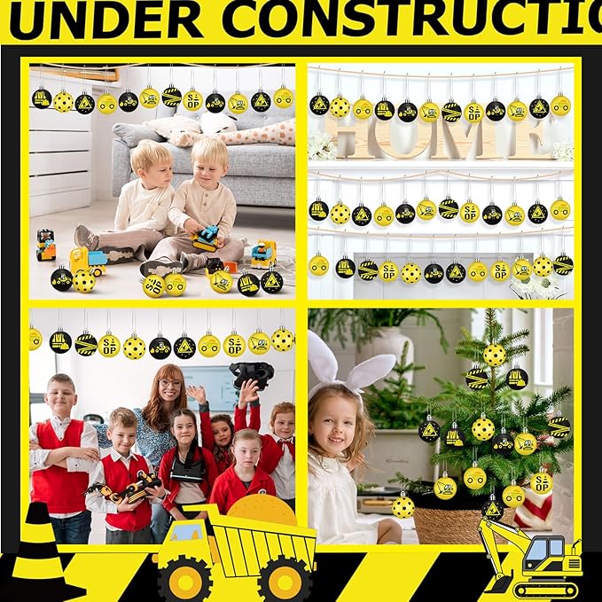 HyDren 40 Pcs Mini Construction Ornaments Yellow and Black Construction Theme Party Decoration 1.2 Inch Small Hanging Ball for Holiday Decorations