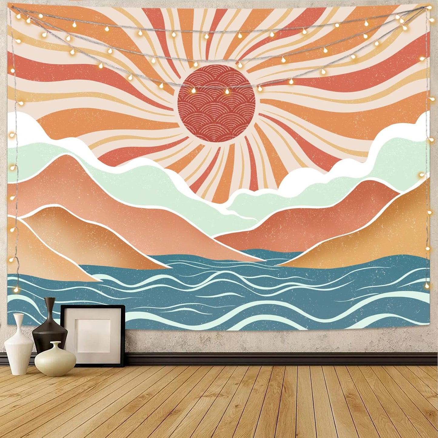 Lunerfex Boho Sun Tapestry Sunset Wall Tapestry, Mountain Tapestries for Bedroom 80s Tapestries Wall Hanging for Bedroom Living Room Decor Boho-2 70"x90"