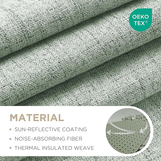 Joydeco Blackout Curtains for Bedroom - 90 Inch Long 100% Light Blocking 2 Panels Sage Green Drapes, Thermal Insulated Room Darkening Curtains, Linen Textured for Living Room, Rod Pocket & Back Tabs