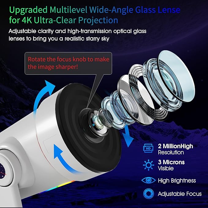 Galaxy Projector，Upgraded 4K HD Star Projector Lens, 10 Slides Image Planetarium BedRoom Lights，Ceiling Lights 360° Rotation 1/2/4Timer off &8 LED Color Night Light，for Bedroom, for Adults Kids