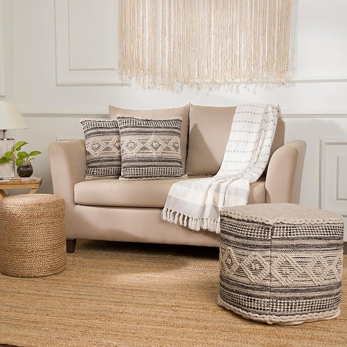REDEARTH · Textured Throw Pillow Cushion Covers-Woven Tufted Decorative Farmhouse Cases Set for Couch, Sofa, Bed, Chair, Dining, Patio, Outdoor; 100% Cotton (18"x18", Diamond Virgule) Pack of 2
