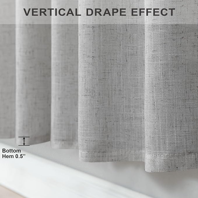 Light Grey Curtains 38 Inch Wide for Windows 2 Panel Back Tab Rod Pocket Light Filtering Semi Sheer Gray Linen Curtain for Bedroom Kitchen Door Living Room Modern Decor 38 Inch Width by 63 Inch Length