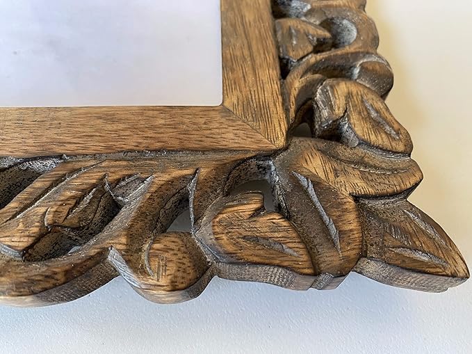 Hand Carved Mango Wood Rustic 4x6 Picture Frame with Real Glass - Aesthetic Vintage Wood Frame for Tabletop Use - Rustic Home Decor Perfect for Your Memories