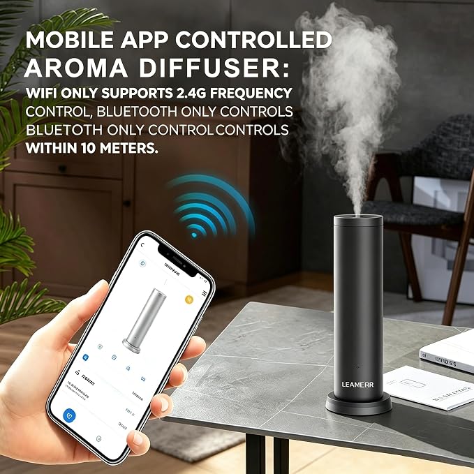 Smart Aroma Diffuser with Bluetooth & WiFi,Coverage: 1399 sq ft,Air Purifier for Home Hotel Store, APP Control Waterless Essential Oil Diffuser, Black