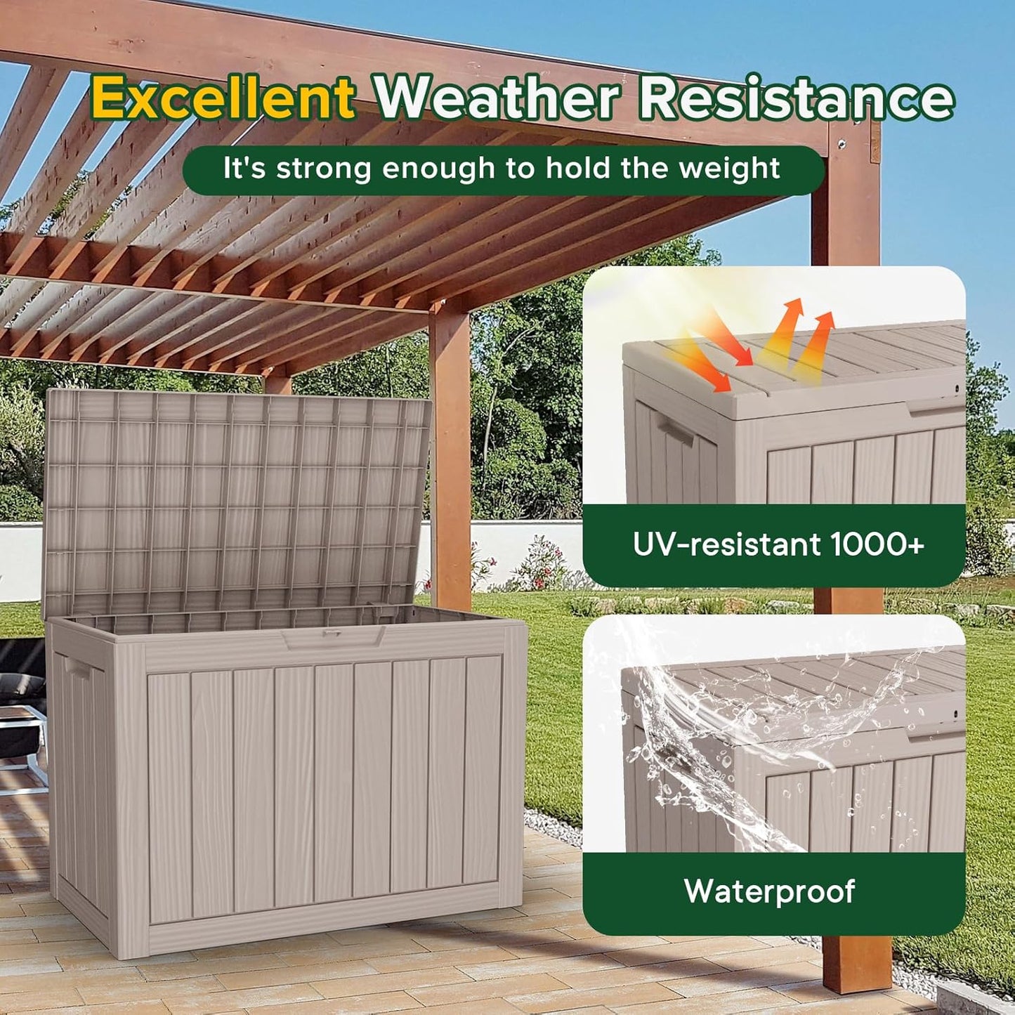 Vixzen 45 Gallon Resin Deck Box, Lockable Outdoor Storage Box for Patio Cushions Storage Furniture,Garden Tools, Pool Supplies, Weatherproof and UV Resistant