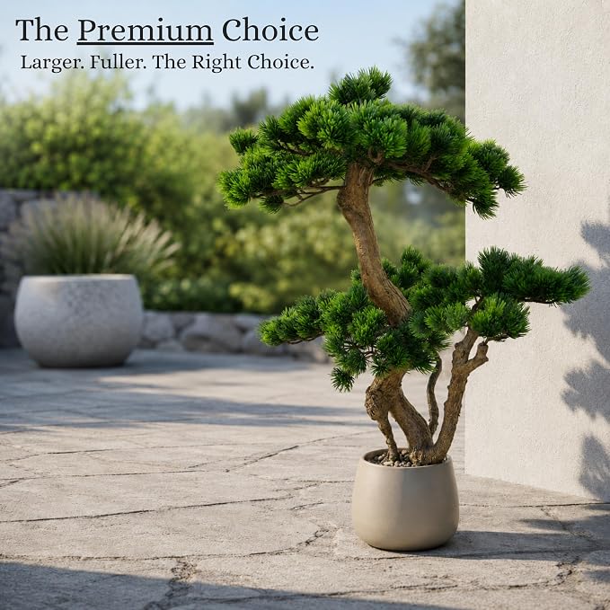 Artificial Bonsai Tree 26" Tall with Realistic Wood and Ceramic Pot, Fake Plants for Home, Bedroom and Office Desk, Japanese Decor