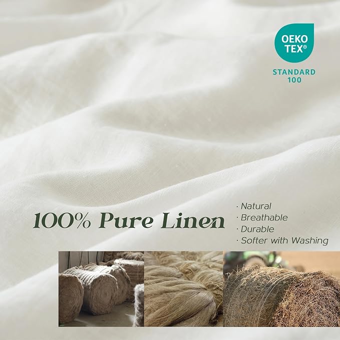 Simple&Opulence 100% Linen Duvet Cover Set, Natural French Flax White Duvet Cover Twin Size, Breathable Soft Comfy Linen Bedding Comforter Cover with 1 Pillowcase(White, 68"x86")