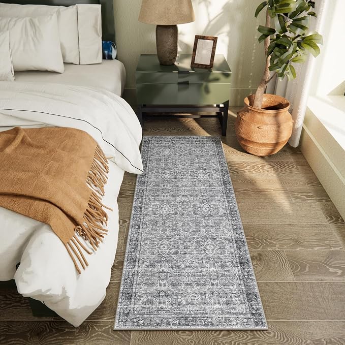 Machine Washable Hallway Runner Rug: 2'x6' Kitchen Rugs Soft Non-Slip Low Pile Vintage Boho Carpet Runners for Indoor Entryway Kitchen Bedside Bedroom Bathroom Farmhouse Decor