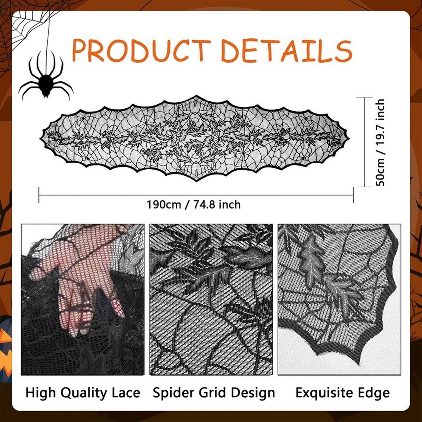 Fall Decorations Table Runner - Black Lace Maple Leaves Table Runners for Autumn Table Decor, 20*75 Inch Halloweens Lace Table Runner for Halloweens Party Home Kitchen Dinner Decoration Indoor