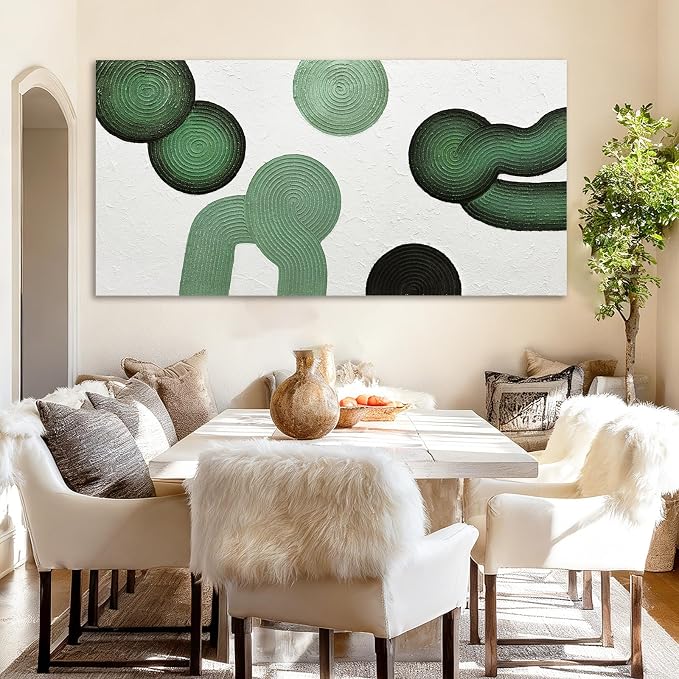 ZUNARE Large Green Abstract Wall Art, Hand Painted Textured Canvas with Organic Sculptural Forms, Oversized Modern Statement Wall Decor for Living Room Bedroom Office, 29×58 Inch