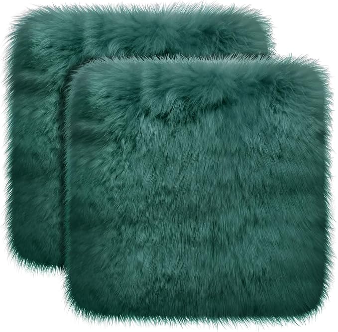 Drydiet 2 Pcs Natural Sheepskin for Bed Sores and Skin Imitation Wool Medical Sheepskins with Non-Slip Back for Pain Relief and Discomfort, Wool Seat Pad, 17 in x 17 in (Square,Emerald)