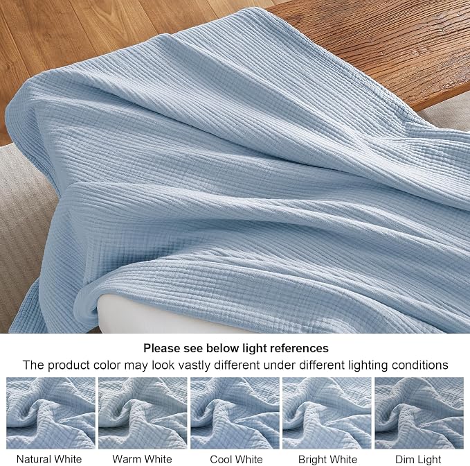 PHF 100% Cotton Muslin Blanket King Size 108"x90", 4-Layer Lightweight Gauze Throw, Breathable Cloud-Soft Minimalist Blanket for Bed, Couch, Camping & Baby, Ancient Water, Ideal Gift