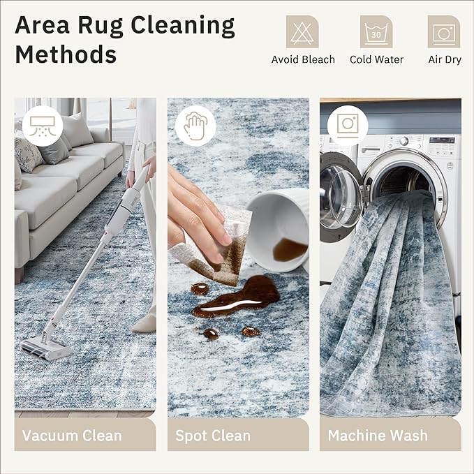 Soalmost Runner Rug 3x8 Washable Non-Slip Hallway Runner Rugs for Kitchen Bathroom Laundry Room Blue/Grey Vintage Floor Carpet Runners for Hallways Entryway