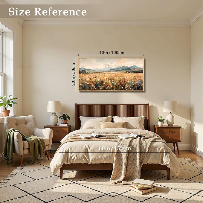 imjiayu Large Framed Wall Art, Landscape Wall Art, Nature Wall Decor, Wildflowers Scenery Painting Prints, French Country Pictures for Living Room Bedroom Kitchen Modern Farmhouse Decorations 20"x40"