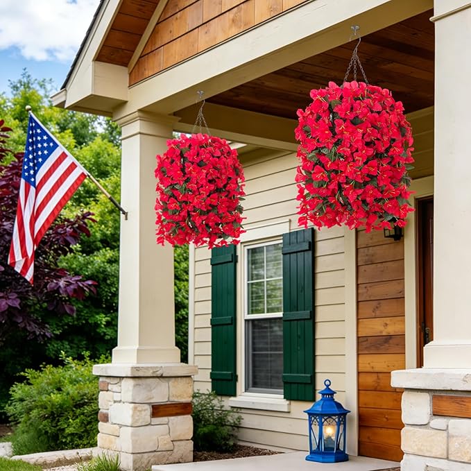 INXUGAO 2 pcs Artificial Faux Bougainvillea Flowers Plants for Outdoor Outside Summer Decoration, Fake Silk UV Resistant Long Trailing Vines for Front Door Porch Planter Balcony