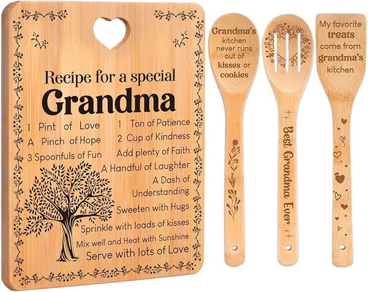 Grandma Gifts, Mothers Day Birthday Gift for Grandmas Nanny from Grandkids, Bamboo Cutting Board, Grandparents Thankgiving Kitchen Presents for Nana Gigi from Grandchildren