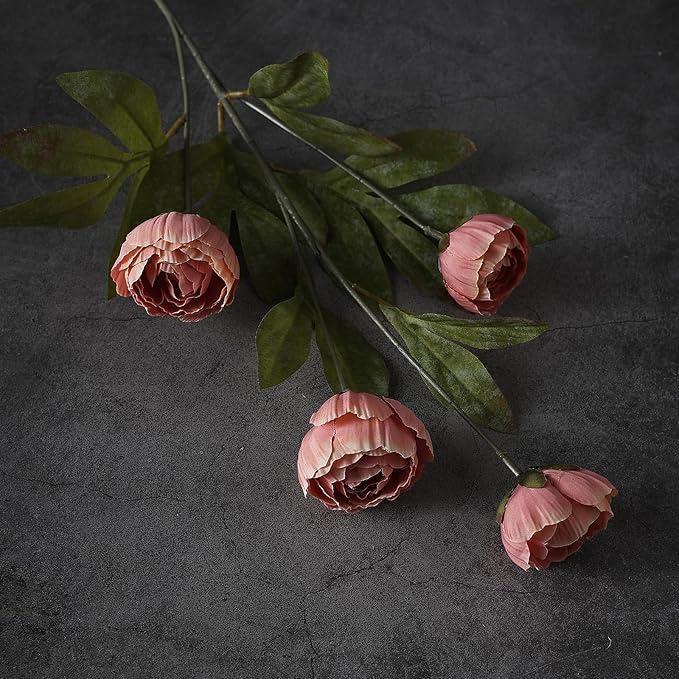 VIERENA 6 Pcs Faux Silk Peony Artificial Flowers for Vase -27", Bulk Fake Peonies Branches with Stems for DIY Bouquet Centerpieces Wedding Fillers Arrangements Shower Decorations (Dusty Pink)